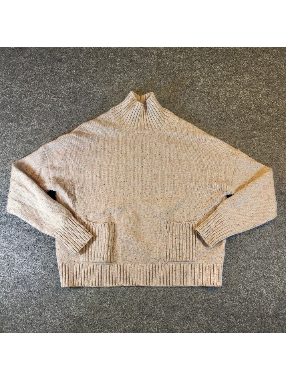 Boden Women's Beige Multi Confetti Speckled Mock Neck Pocket Sweater UK 10 US 6